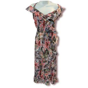 Katie London Pink Floral Faux Wrap Cold Shoulder Dress Size M NWT